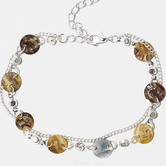 Jewelry - Shell and Crystal Double Chain Anklet